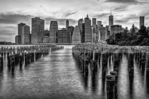 New York City Skyline Sunset Hues BW